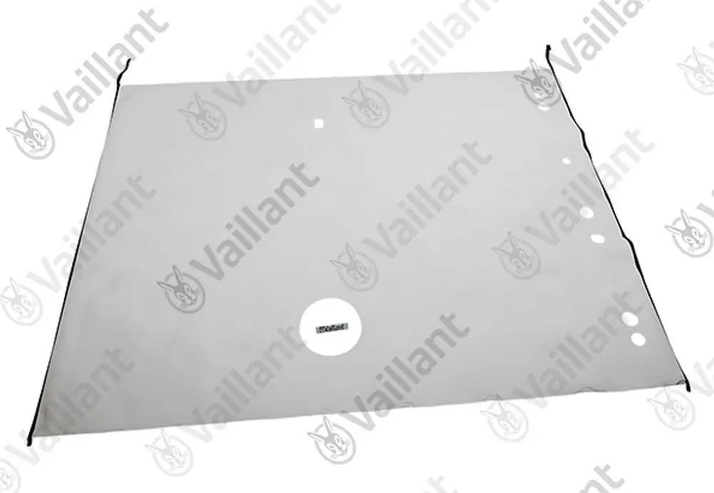 Vaillant Mantelblech, flache Metallplatte mit mehreren Aussparungen und Bohrlöchern, geeignet für spezifische Heizungs- oder Installationseinheiten.